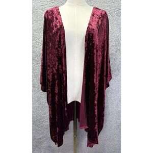 ACW Burgundy Velour Boxy Open Front Top Kimono Jacket Shawl Short Sleeve 3X